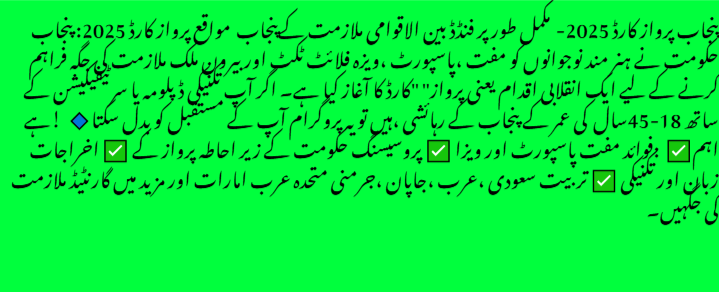 Punjab Parwaaz Card 2025