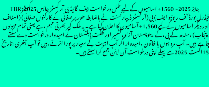 FBR Customs Jobs 2025